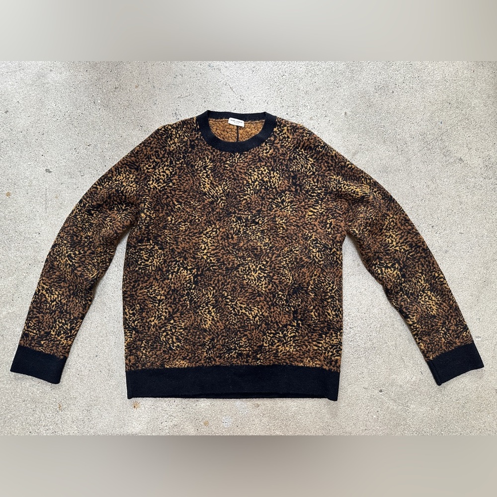 Saint Laurent Leopard Print Jacquard Knit Sweater XXL Soft Alpaca Mohair Wool